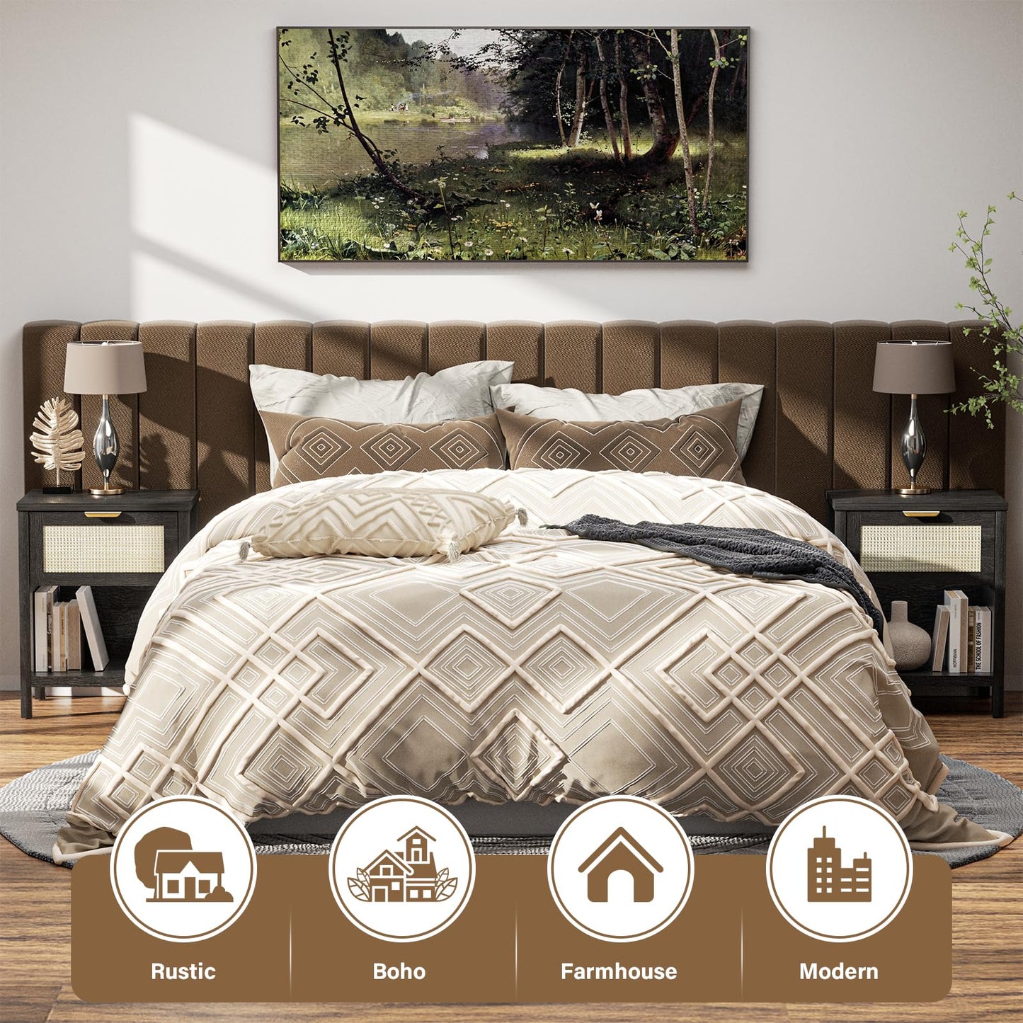 DEMEGA Rattan Nightstand Set of 2 Black Night Stand Bedside Table with Drawer and Storage Shelf Boho Side Table for Bedroom End Tables