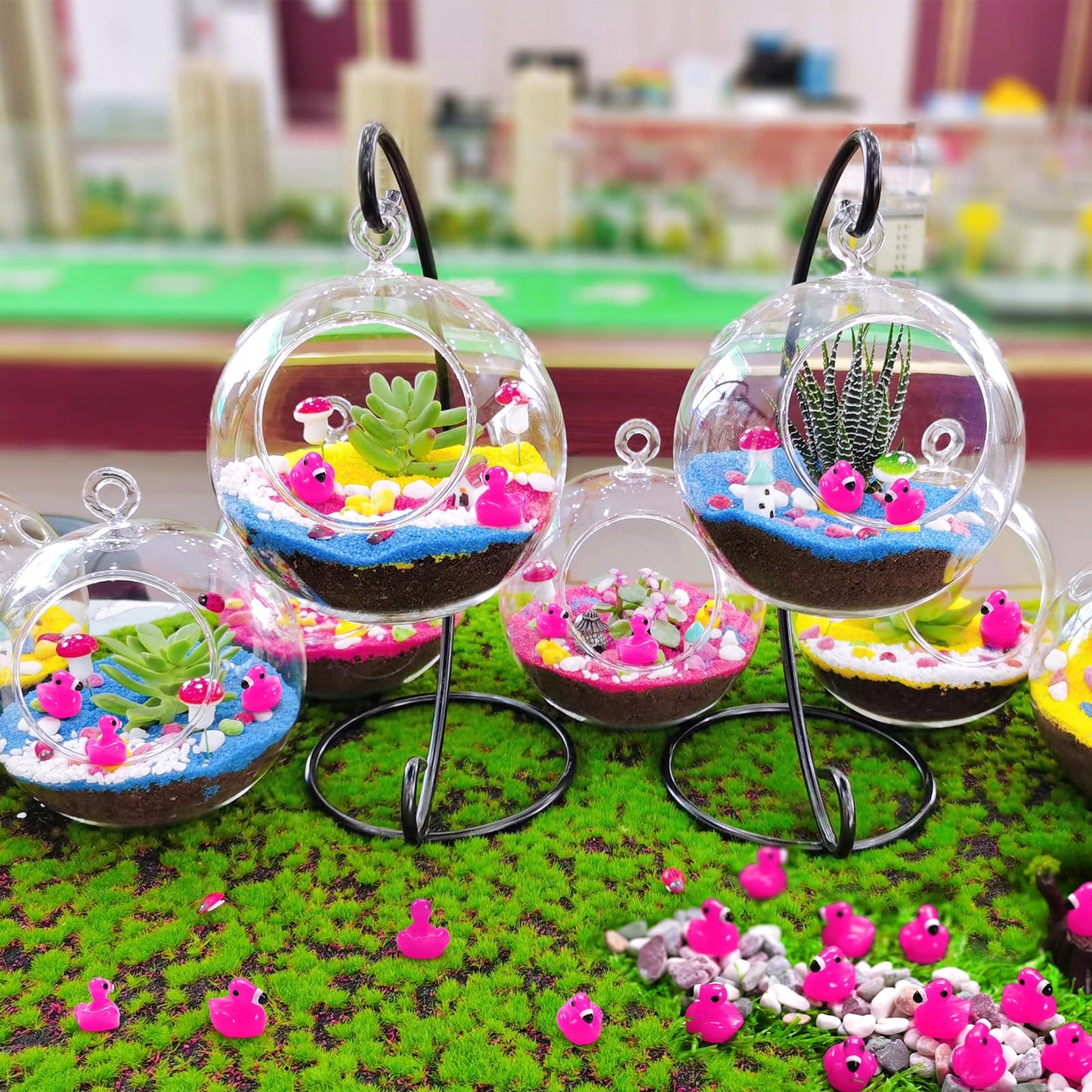 Mini Resin Ducks, 100 Pcs Tiny Ducks, Pink Flamingo Figurine, Resin Animals Toy for Cake Topper, Garden, Dollhouse, DIY Crafts, Party, Aquarium Decor