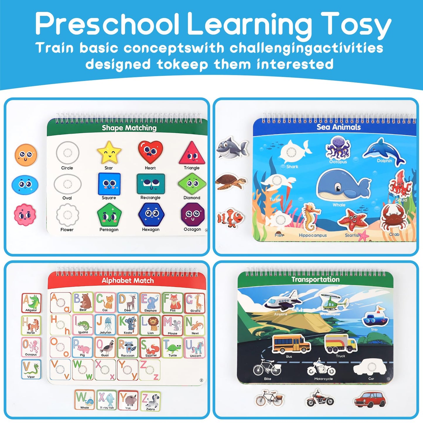 Busy Book for Toddlers 3-5, Montessori Preschool Learning Activities with Classified Storage Box & Double-Sided Writing Board, 15 Themes Autism Sensory Travel Toys, Ready to Use (No Assembly Needed)