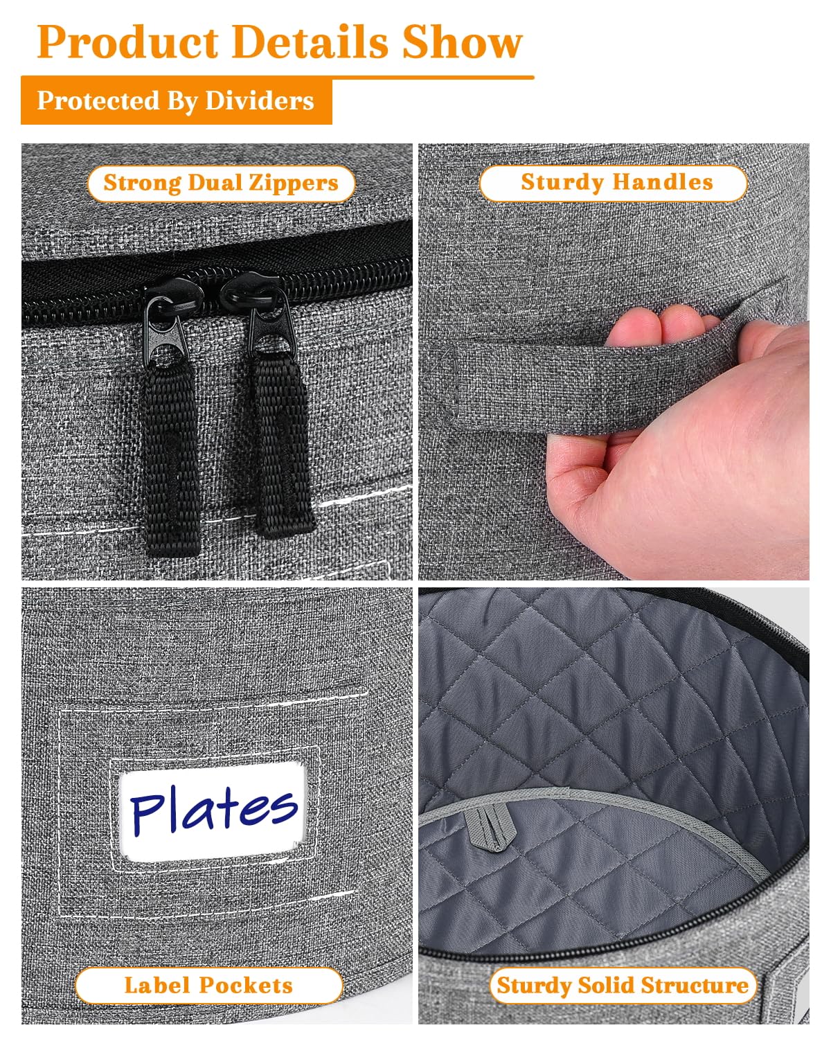 punemi China Storage Containers, Dish Storage with Rigid Top Side Bottom Support & Felt Dividers for Charger Plates Dinnerware, Perfect for Moving Supplies, 4PCS Stackable Fine China Storage, Gray