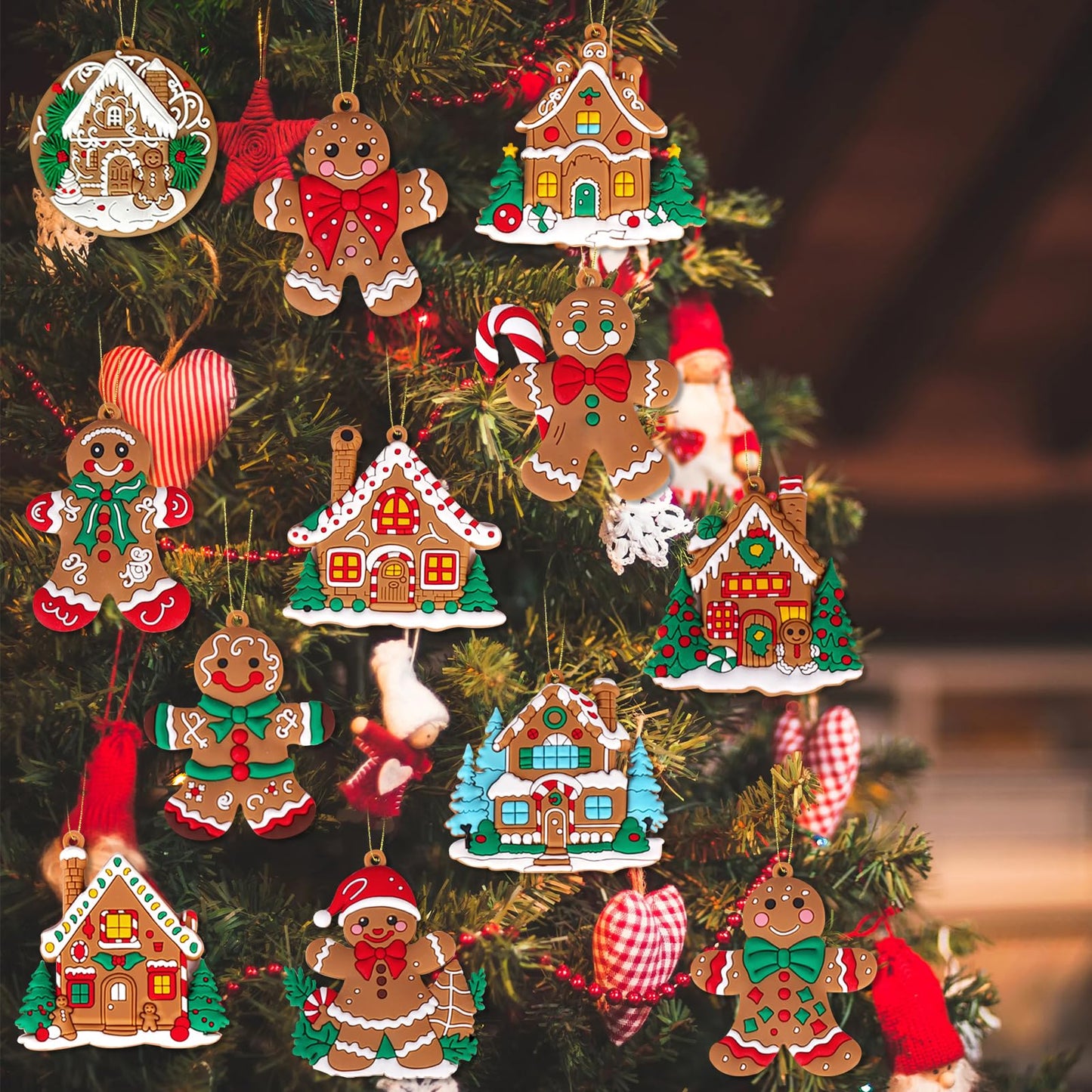 Miucat 12pcs Gingerbread Ornaments for Christmas Tree Decorations, Plastic Gingerbread Christmas Decorations