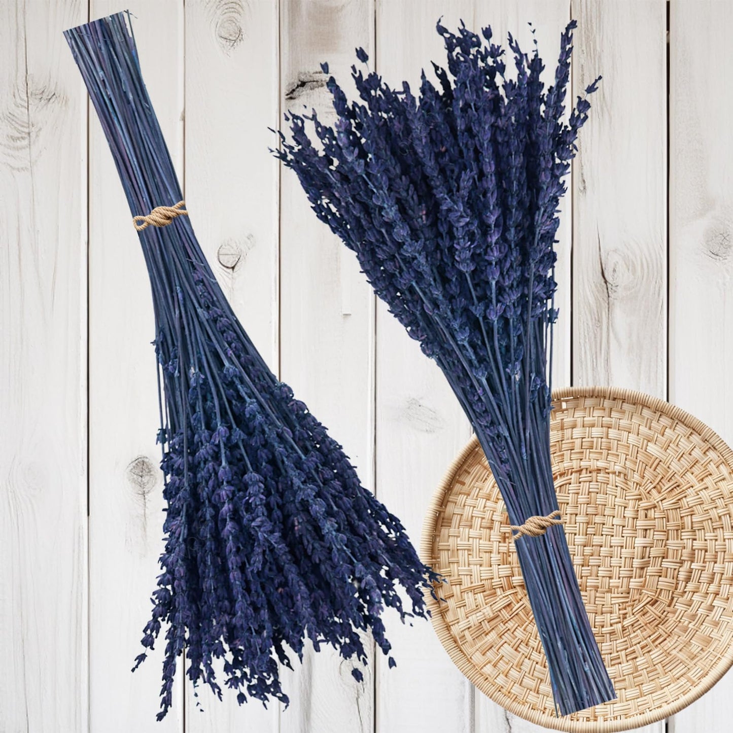 2Bundles Dried Flowers 120pcs Natural Blue Lavender Flower Fresh Flowers 15’‘-17’‘ Preserved Dried Lavender Bouquet for Home Decor Wedding Shower Home Fragrance Vase Aromatherapy Blue Decor