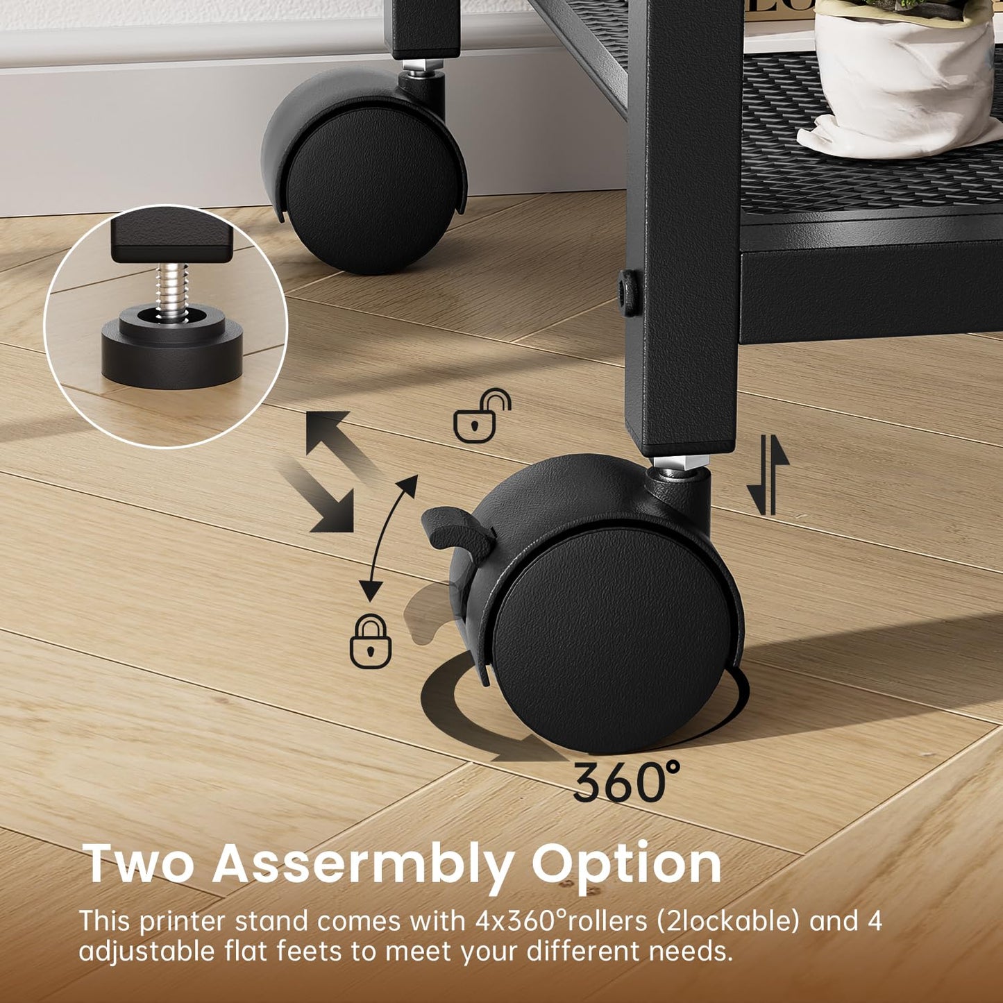 Asgolion Large Printer Stand with Storage, 4 Tier Table with Wheels for Home Office, Beside Desk for Printer, Scanner, Fax, Rustic Brown