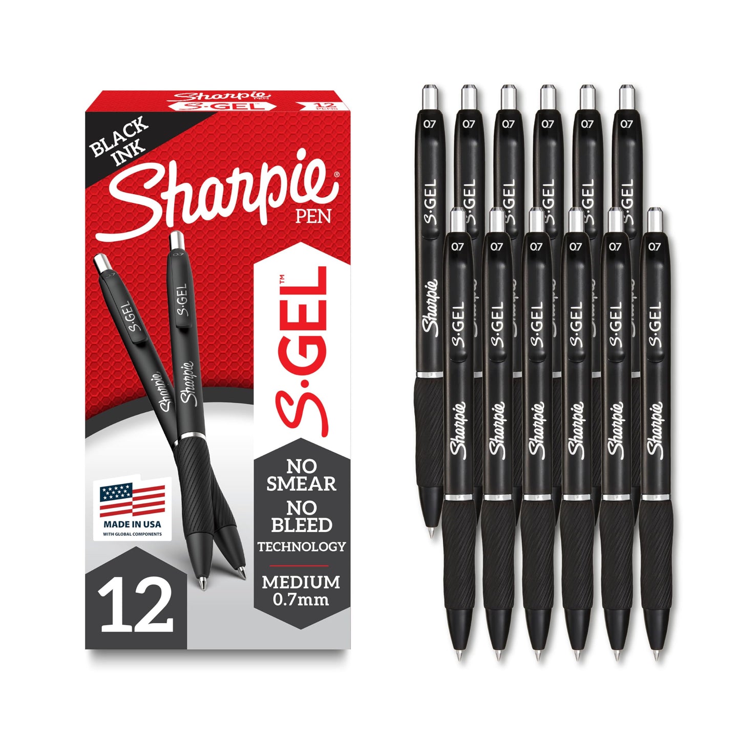 Sharpie S-Gel Gel Pens Drawing Pens Gel Ink For Journaling Writing Coloring Medium Point (0.7Mm) Black Barrel Black Ink 12 Count