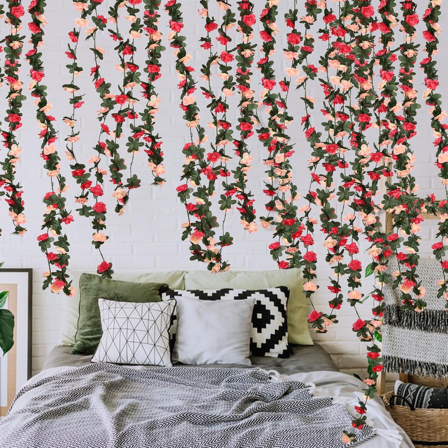 4 Pcs 32.8FT Flower Garland,Rose Garland,Pink Flower Vines for Decoration, Wedding, Garden, Wall Decoration,Backdrop,Bedroom,Birthday Party