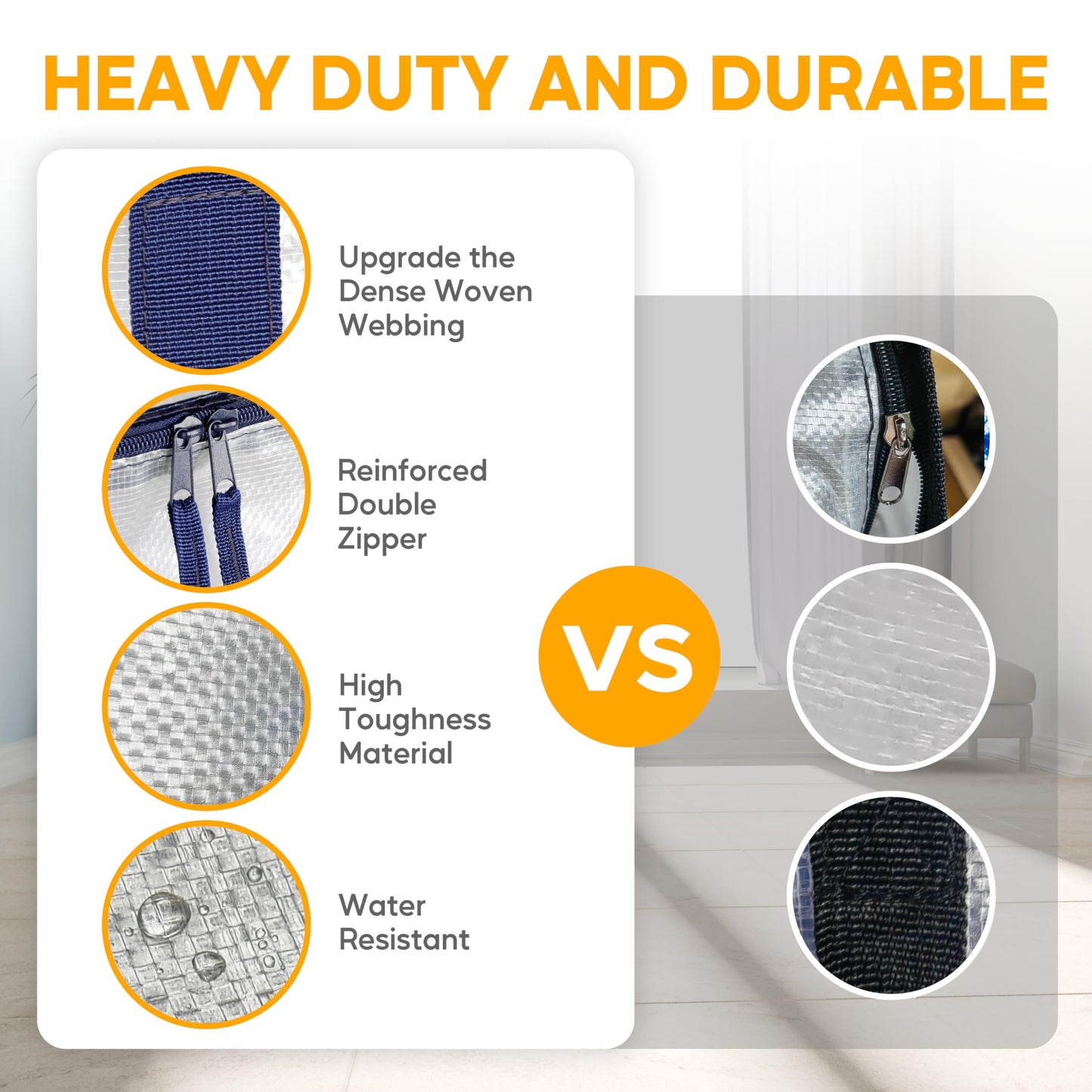 HealSmart 6 Pack Large Moving Bags with Zippers & Handles, Moving Supplies with lids, Heavy Duty Totes for Space Saving, Fold Flat, Moving and Storing, Clear