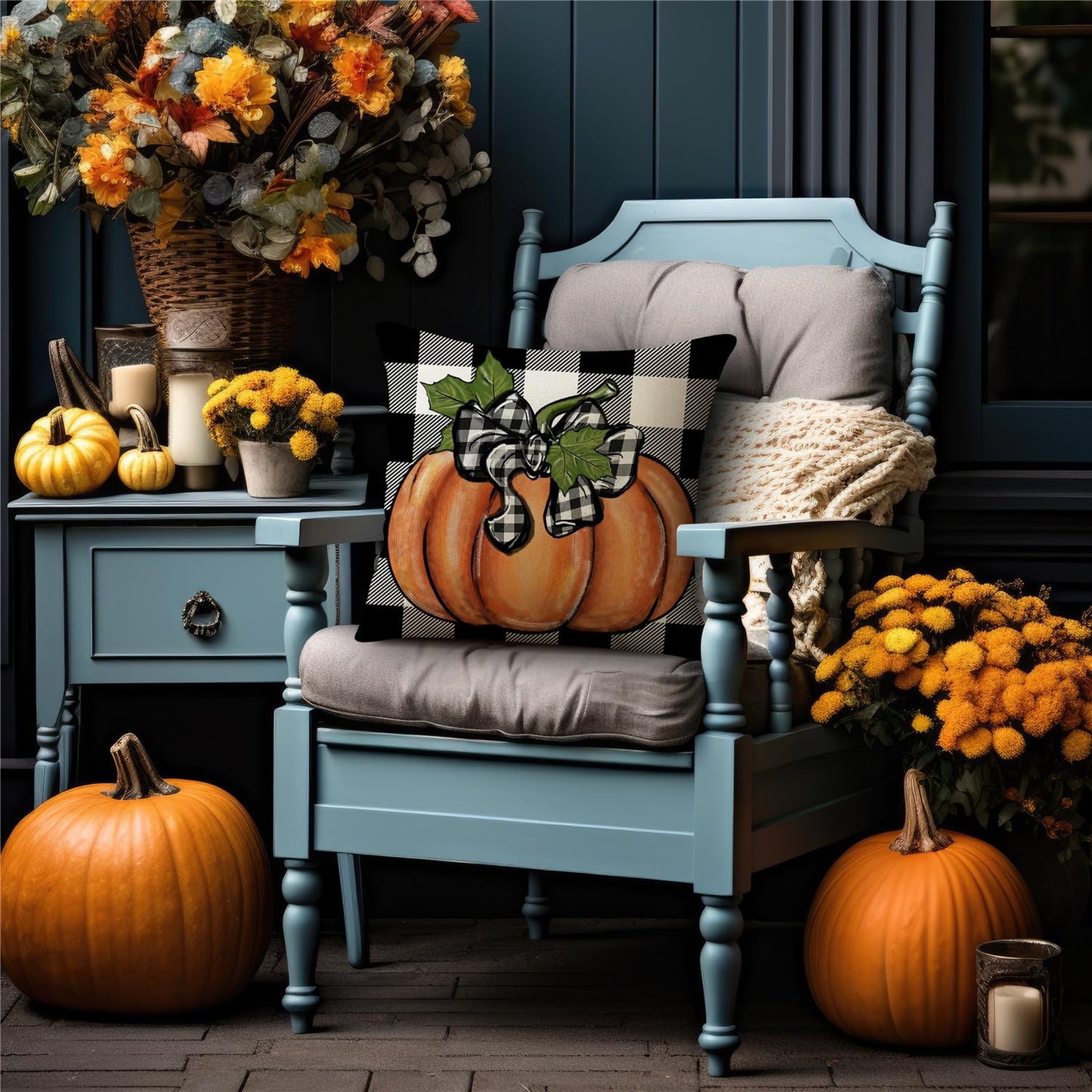 MODOVOS Fall Maple Leaf Pumpkin Throw Pillow Covers Thanksgiving Farmhouse Decorations Buffalo Plaid Outdoor Fall Decor Pillow Covers 18x18 Set of 4 Harvest Autumn Cushion Case for Sofa Couch