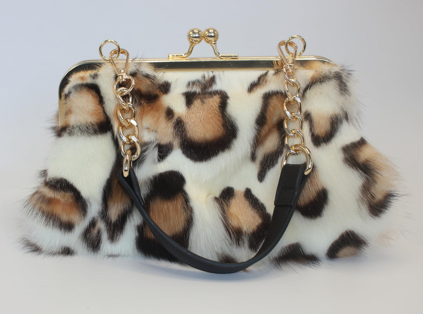Luxurious Fashion Natural Fox Fur with Hair Handbag for Women and Ladies (Leopard Elegance)