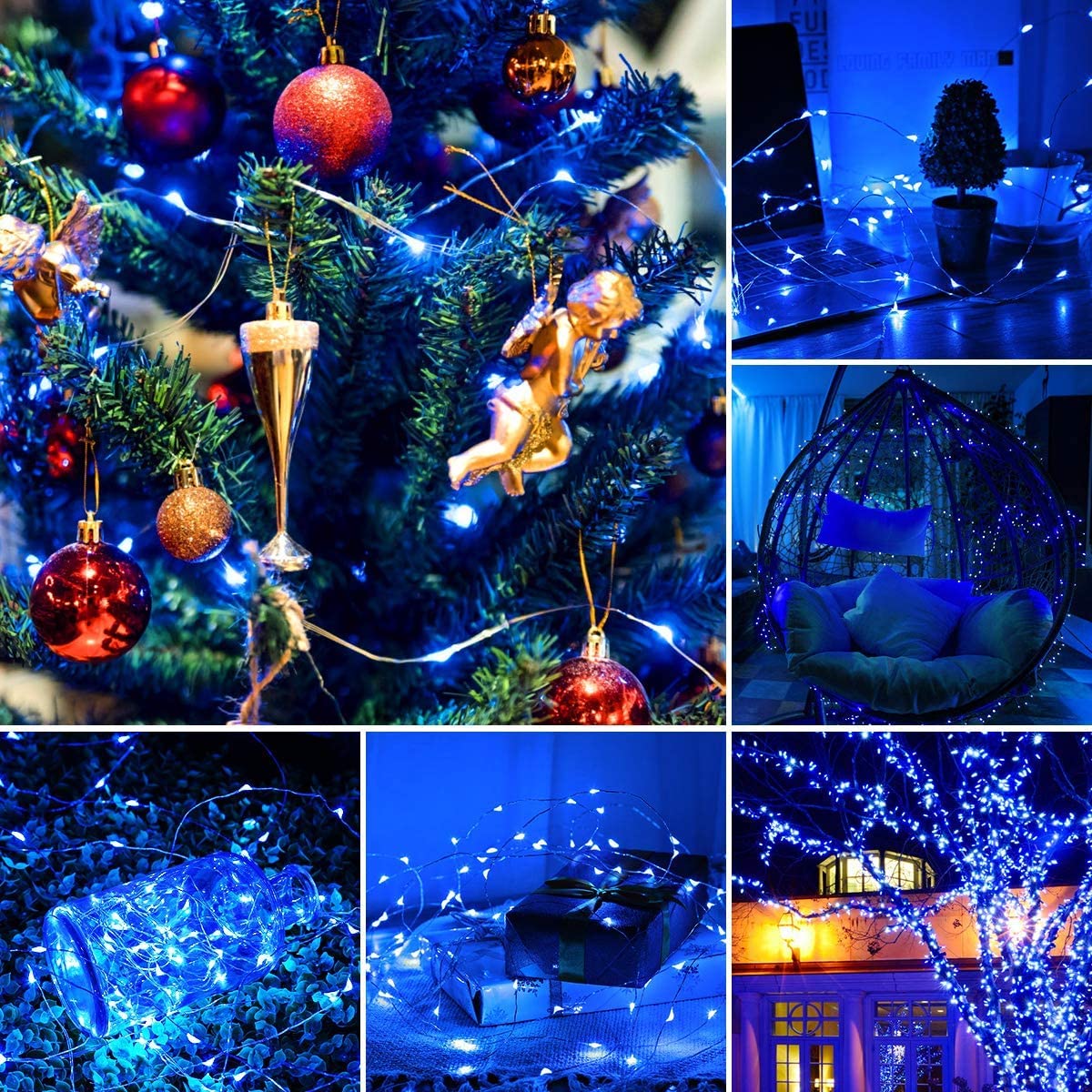 Sanniu Led Fairy Lights Battery Operated, 1 Pack Mini Battery Powered Copper Wire Starry String Lights for Christmas, Parties, Wedding, Bedroom, Patio, Indoor, Home Decoration (5m/16ft Blue)