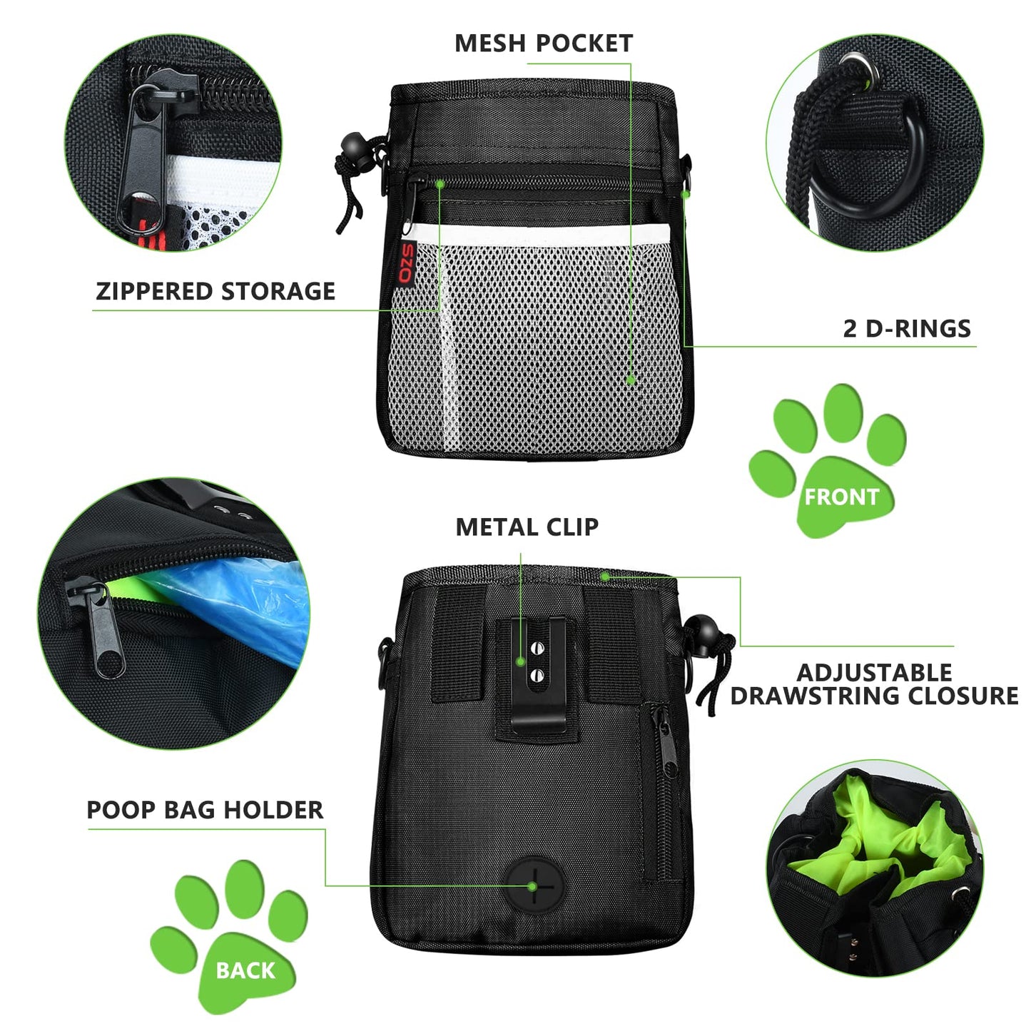 Dog Treat Pouch - 3 Ways to Wear Treat Pouches for Pet Training and 2 Pieces Clicker Taining for Dogs, Dog Training Treat Pouch Bag and Dog Clicker for Training with Waist Belt Shoulder Strap - Black