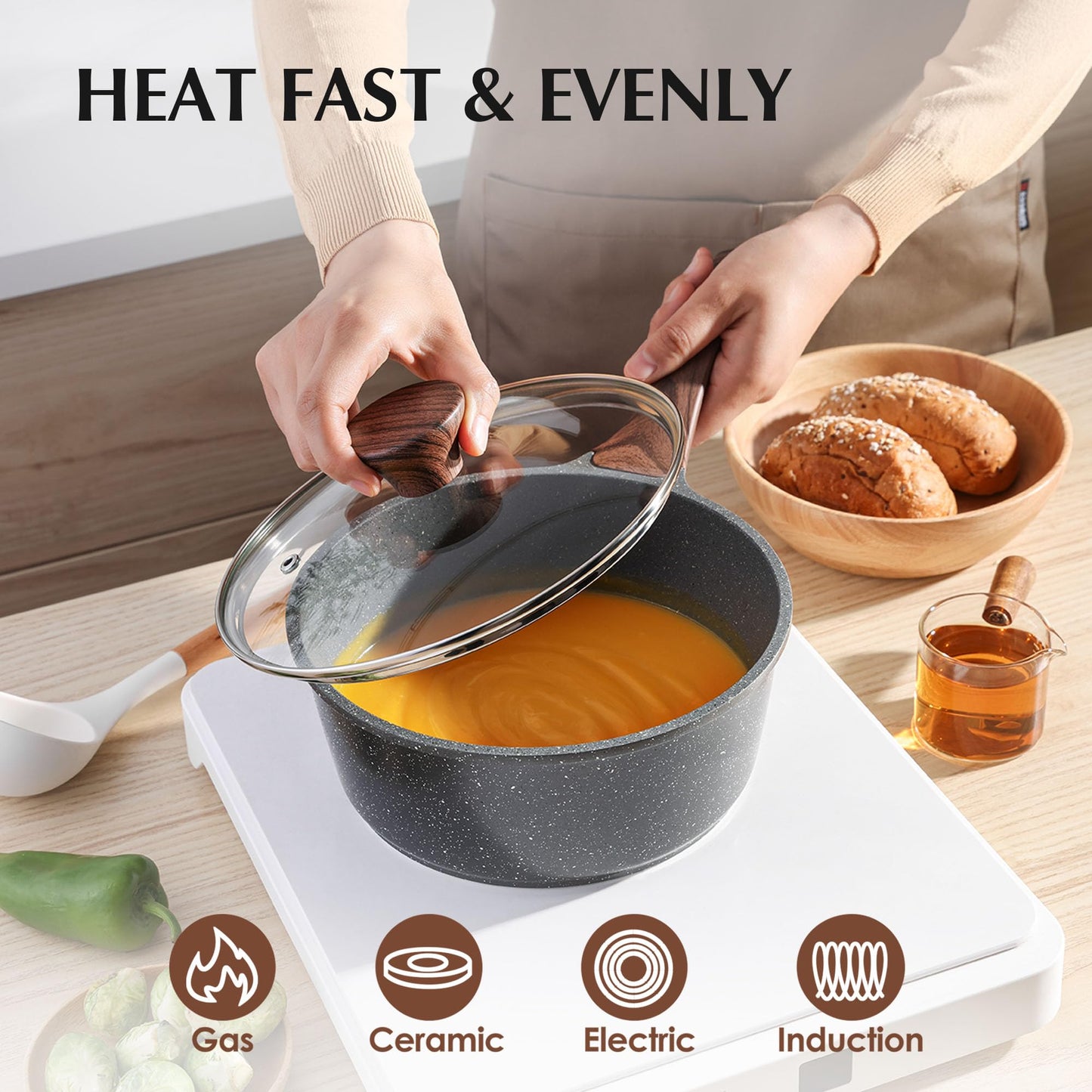 SENSARTE Nonstick Cookware Set 23-Piece, Non Stick Pots and Pans Set with Swiss Granite Coating, Healthy Kitchen Cooking Set, Stay-Cool Handles