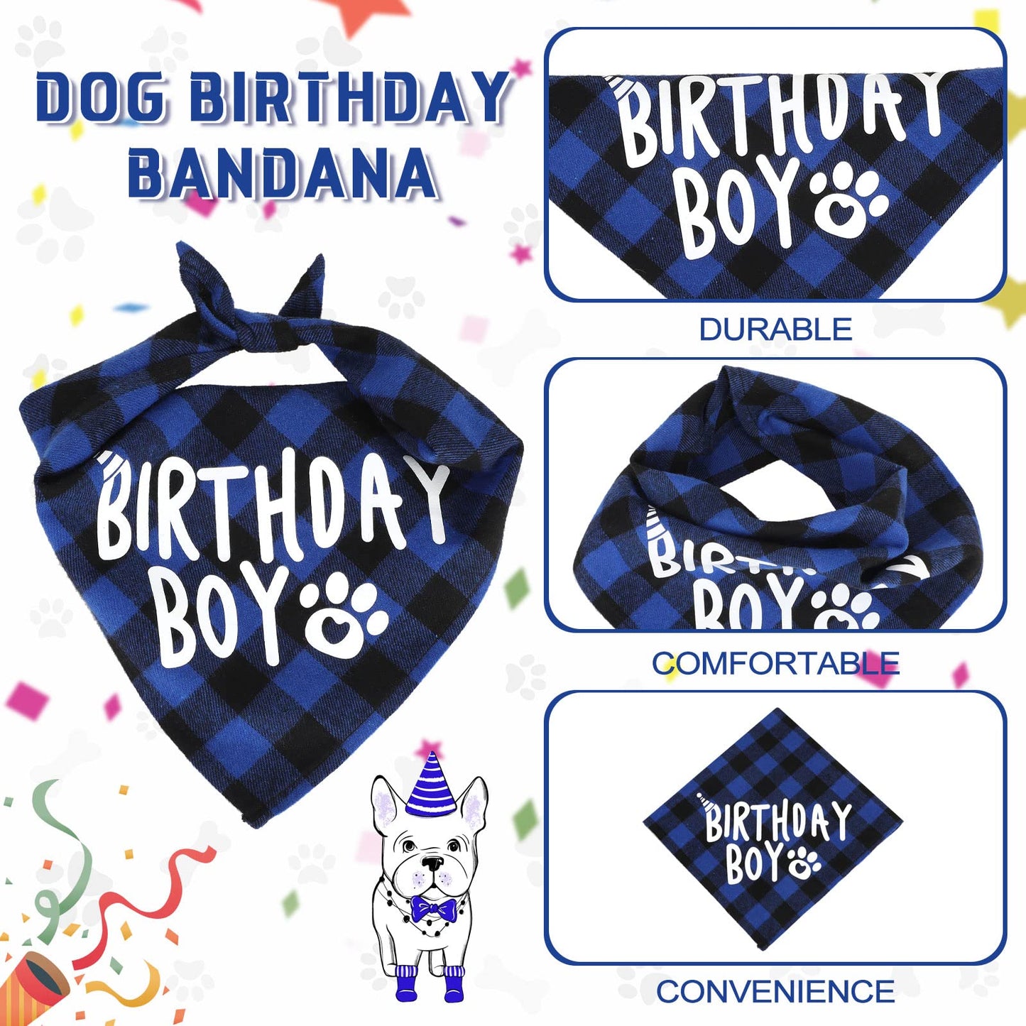 Weewooday Dog Birthday Party Supplies Birthday Boy Girl Cake Bandana Triangle Scarf Party Hat Dog Bow Tie Collar with Numbers for Large Medium Small Dog Puppy 1st Birthday(Elegant Style,Medium)