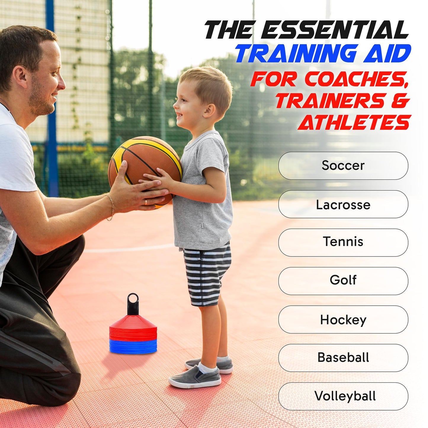 Pro Disc Cones (Set of 50) - Agility Soccer Cones with Carry Bag and Holder for Sports Training, Football, Basketball, Coaching, Practice Equipment, Kids - Includes 15 Best Drills Book (Bright Orange)