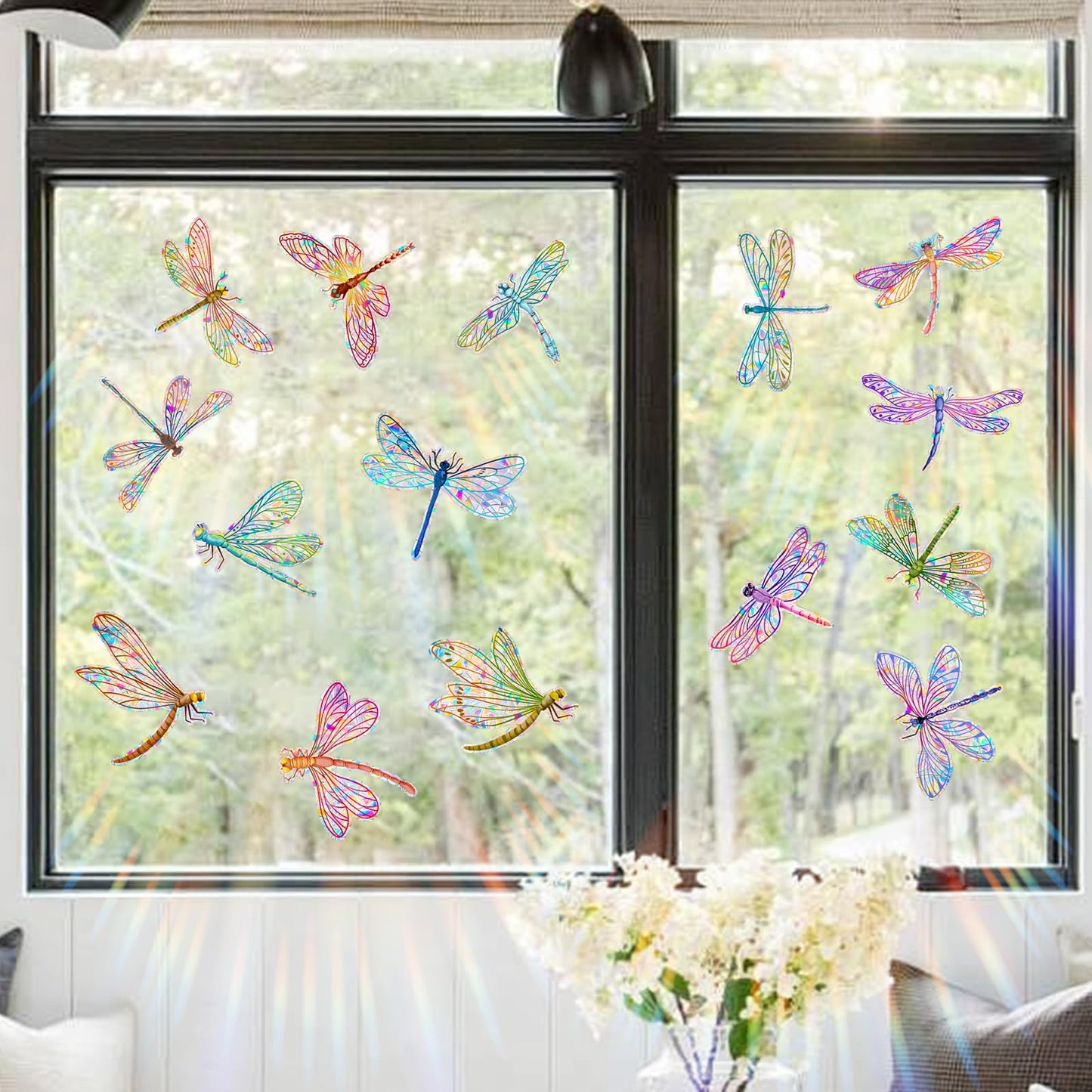 Suplanet Dragonfly Window Clings for Glass Windows, Bird Anti Collision Window Stickers for Birds, Window Decals to Prevent Bird Strikes, Non Adhesive Window Prism, Sun Catchers Indoor Window
