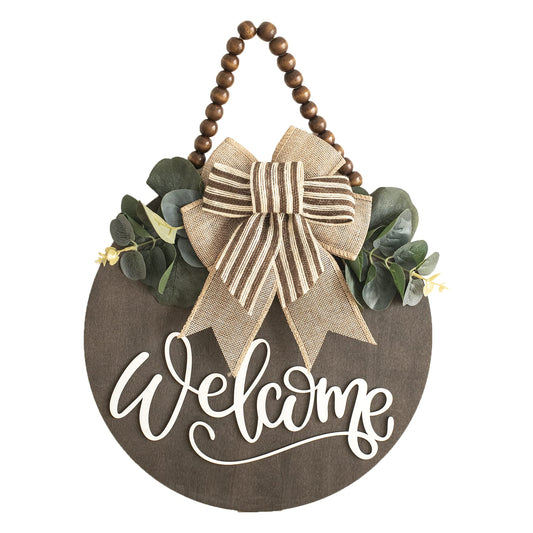 Welcome Sign for Front Door Wreath Decorations for All Seasons Front Porch Decor Hanging Gift for Farmhuose Home Outdoor Indoor(Welcome)