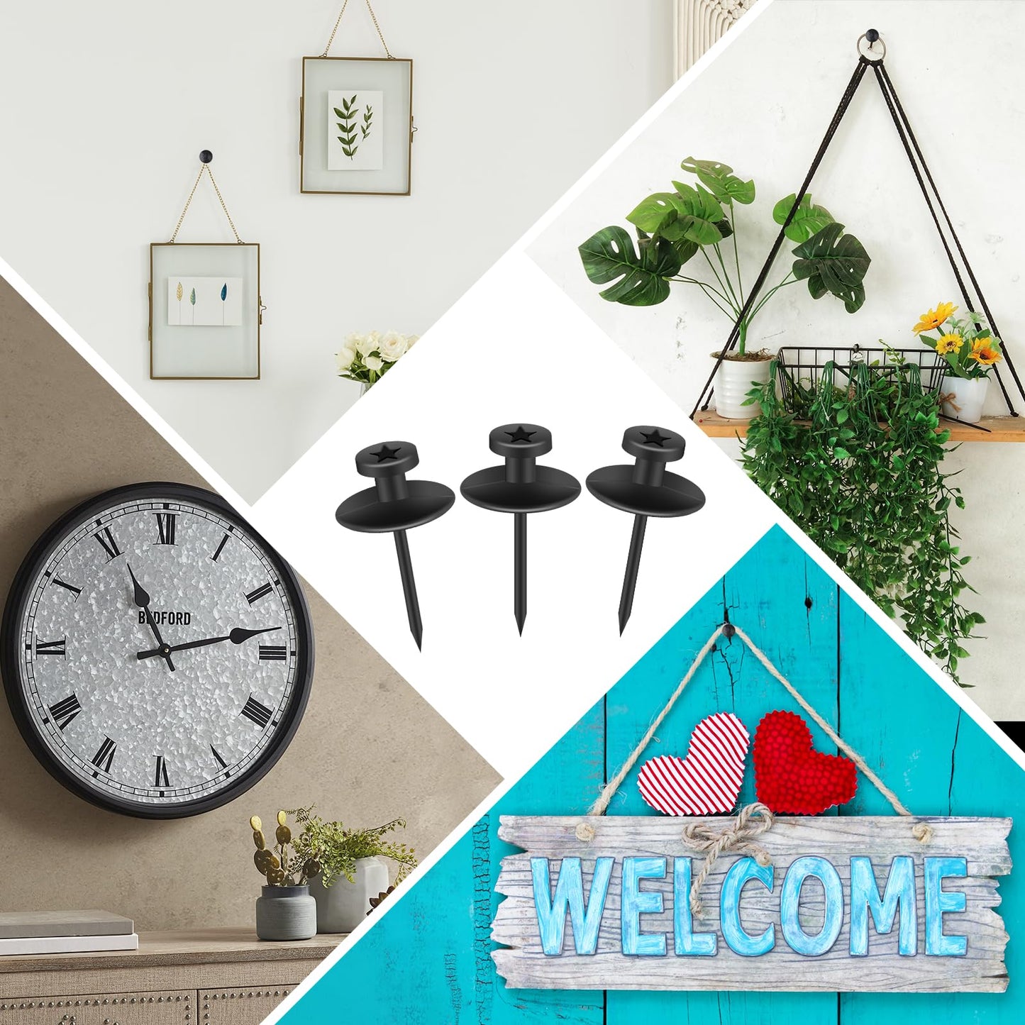 60Pcs Double Headed Picture Hanging Nails,Thumb Tacks for Wall,Small Head Hanging Nails Push Pins, for Drywall Cork Board Home Office Photo Decorations(Black)