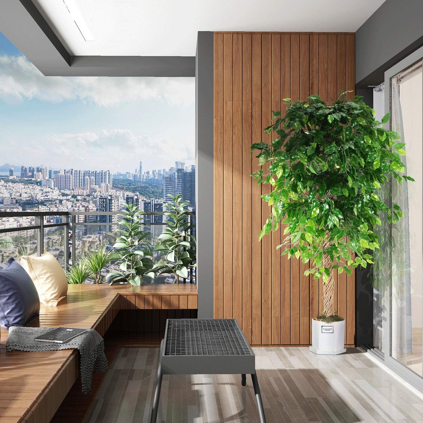 OXLLXO 6ft Artificial Ficus Silk Tree (72in) with Plastic Nursery Pot Faux Tree, Fake Plant for Office House Farmhouse Living Room Home Decor (Indoor/Outdoor)