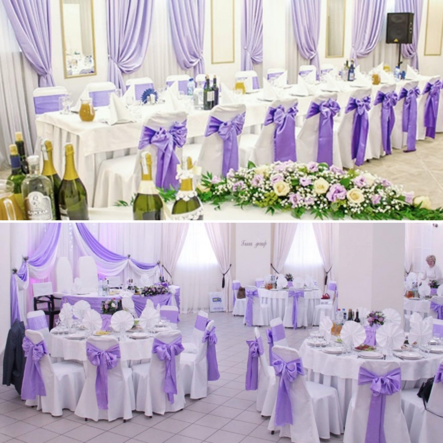 100 PCS Satin Chair Sashes Decorative Bow Chair Sashes Ties Back Ribbon Bows Chair Cover Band for Wedding Party Ceremony Reception Events Banquet Home Kitchen Chair Cover Decor(7x108inch,Lavender)