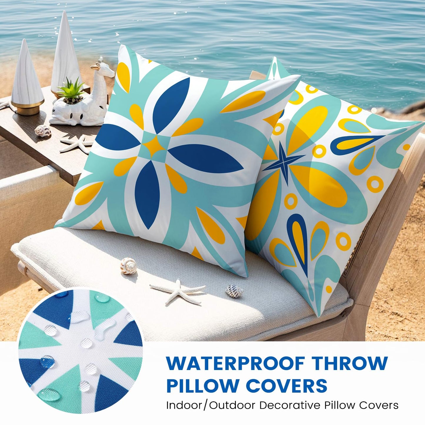 coclothy Outdoor Pillow Covers - 4 Pack Outdoor Pillow Covers 18x18 Waterproof PillowCovers for Patio Furniture Decorative Pillowcases