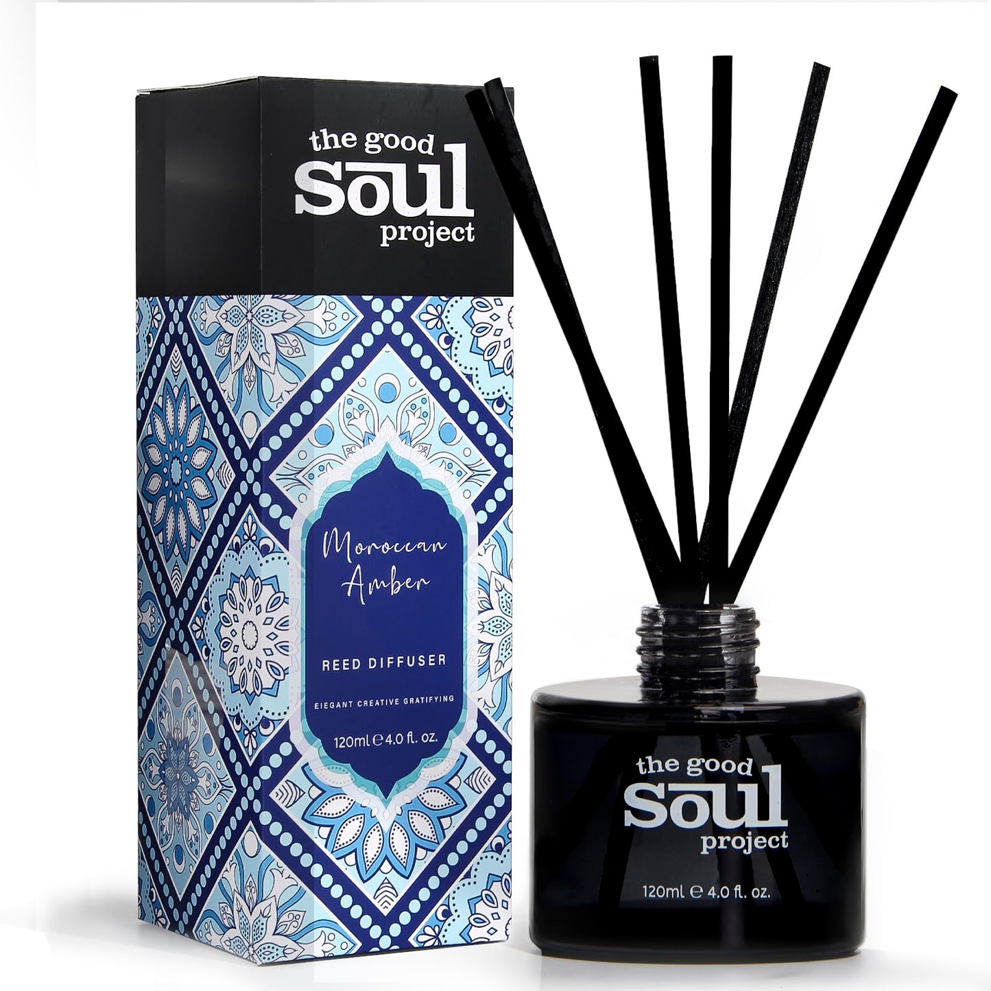 THE GOOD SOUL PROJECT Reed Diffuser Set, Morrocan Amber Scented Oil Diffuser for Bathroom, Bedroom, Home Fragance Air Freshener