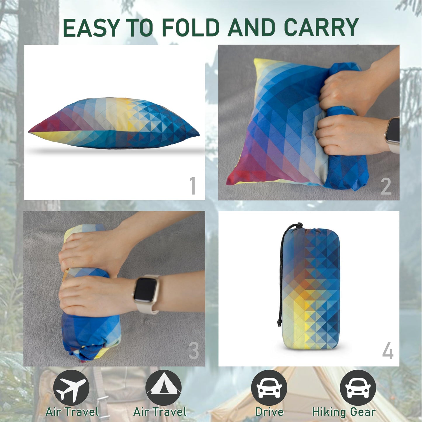 Xmzsdz Camping Pillow Shredded Memory Foam Travel Pillows for Sleeping Compressible Lightweight Camp Pillow Washable Backpacking Pillow for Camping & Hiking Firm Supportive Small Pillow for Travel