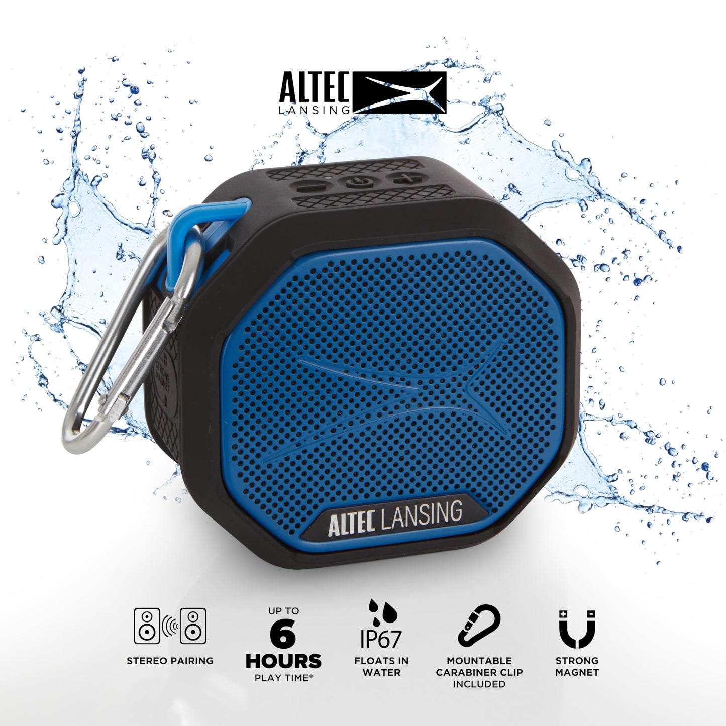 Altec Lansing HYDRATREK Magnetic Bluetooth Speaker, Waterproof IP67, 5W RMS Output, True Wireless Pairing, USB-C Quick Charge, 3.7V 400mAh Battery, Voice Assistant, Perfect for Any Adventure
