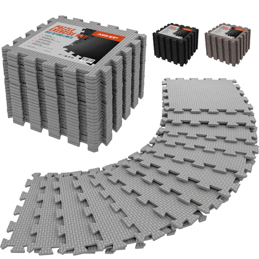 AIRHOP 18 Tiles Gym Floor Mat, EVA Foam Puzzle Gym Mat, High-Density Interlocking Foam Floor Tiles for Home Gym, Play Workout Garage Kitchen Flooring