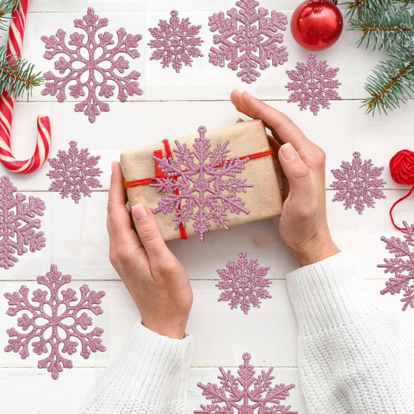 36PCS Christmas Snowflake Ornaments, Hanging Snowflake Decorations for Winter Wonderland Christmas Tree Decorations, 4-inch, Gold