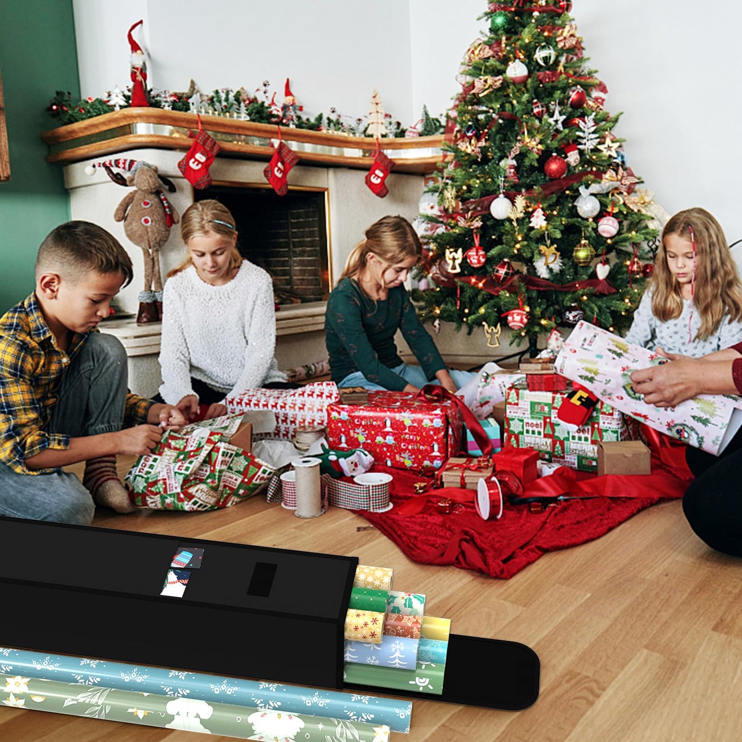 Bonnary Wrapping Paper Storage Bag (31 * 5.5 * 5.5 Inch), Gift Organizer With Pocket and Velcro for Brown/Wall/Sticky Back Plastic Roll, Kraft/Craft/Poster Roll