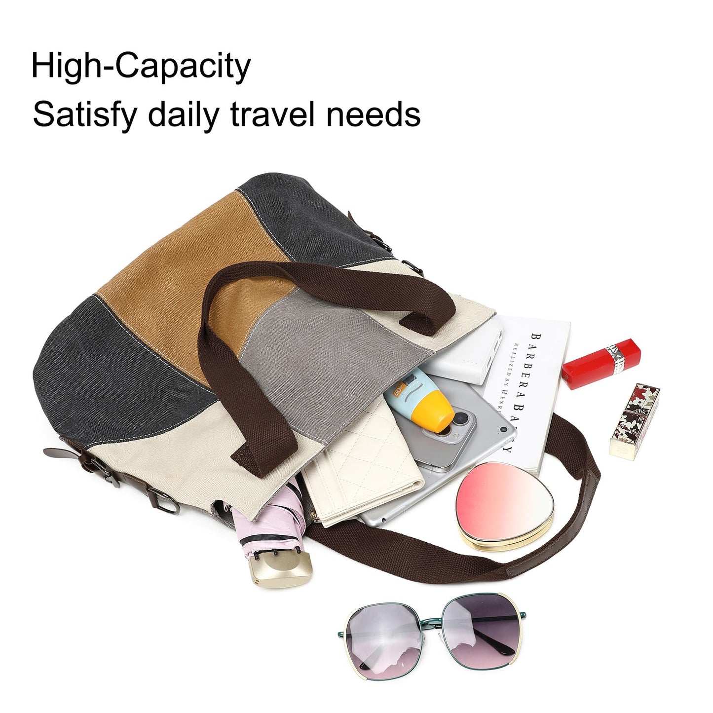 LAKE OF FIRE Women's Canvas Handbags Tote Purse for Work,Medium Casual Multi Pocket Crossbody Tote Bag with Shoulder Strap(Gray)