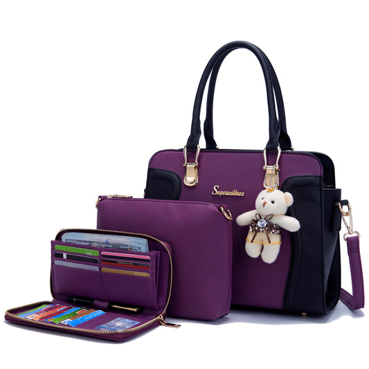 Soperwillton Purses for Women Crossbody Shoulder Handbags Top Handle Satchel Tote Bag Wallet Set 3pcs