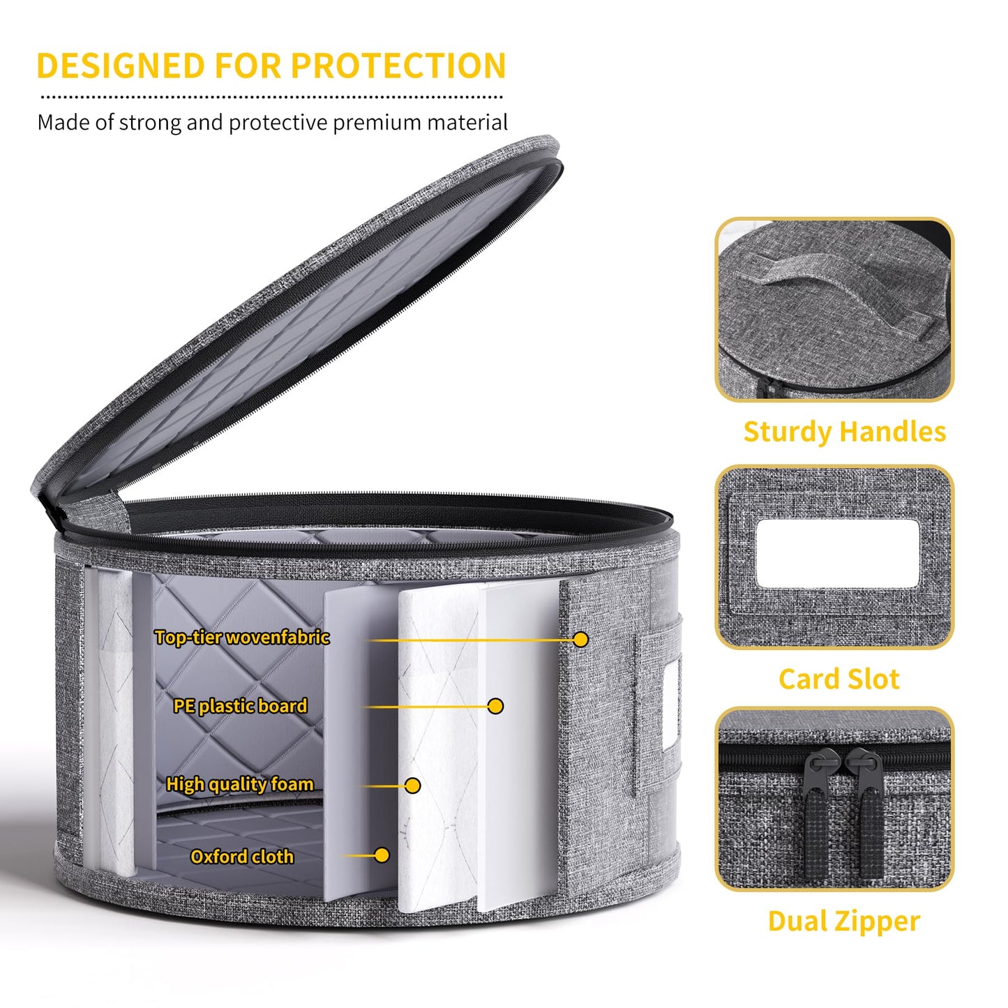 China Storage Containers Hard Shell Box for Moving Dishes, Plate, Wine and Glasses, Dinnerware, Mugs, Saucers Quilted Organizer Dividers for Packing Fine China Storage Containers 5Piece Grey