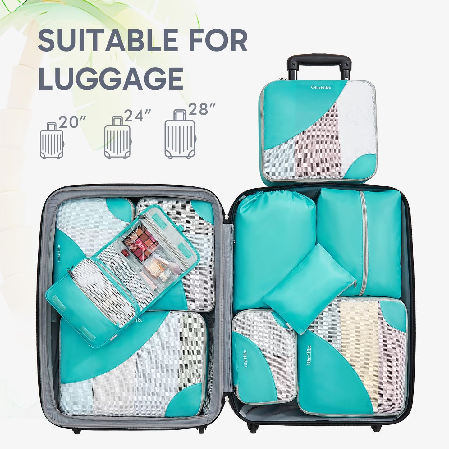 ALL INCLUDED 10 Set Durable Packing Cubes for Suitcases,OlarHike Essentials for Travel, UPGRADED Anti-Tear Stitching, NEW Improved Luggage Packing Organizers for Travel Accessories (Turquoise)