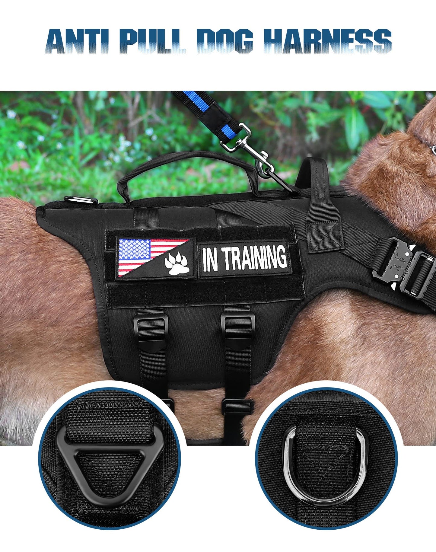 Tactical Dog Harness - PETNANNY Dog Harness Service Dog Vest for Large Breed Dog, Hook and Loop Panel for Service Dog Patchs, Work Dog MOLLE Vest with Handle for Walking Hiking Training(Black,L)