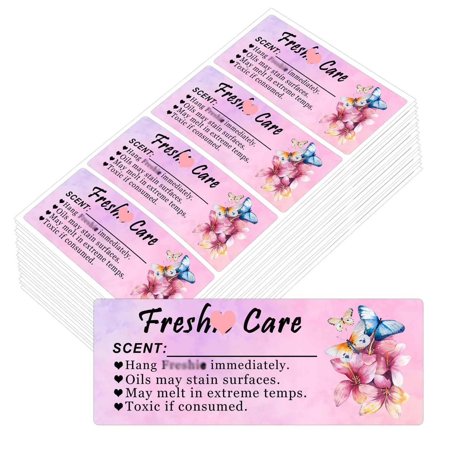 Freshiess Care Instruction Stickers 1 x 2.5 inch Freshiess Scent Labels with Line to Write in Scent 200 Pcs Freshiess Supplies for DIY Crafts Beads and Silicone Molds (Purple)