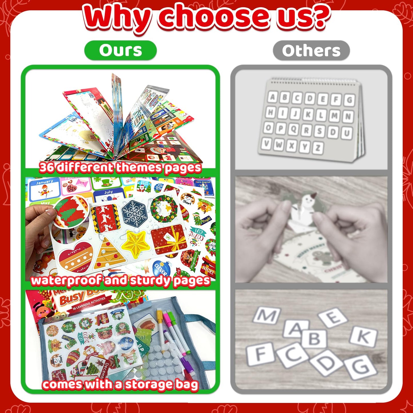 HomSeon Christmas Busy Book for Toddlers 3-5 Montessori Toys Preschool Learning Activities, for Toddlers Book Autism Sensory Educational for Kids Ages 2-4