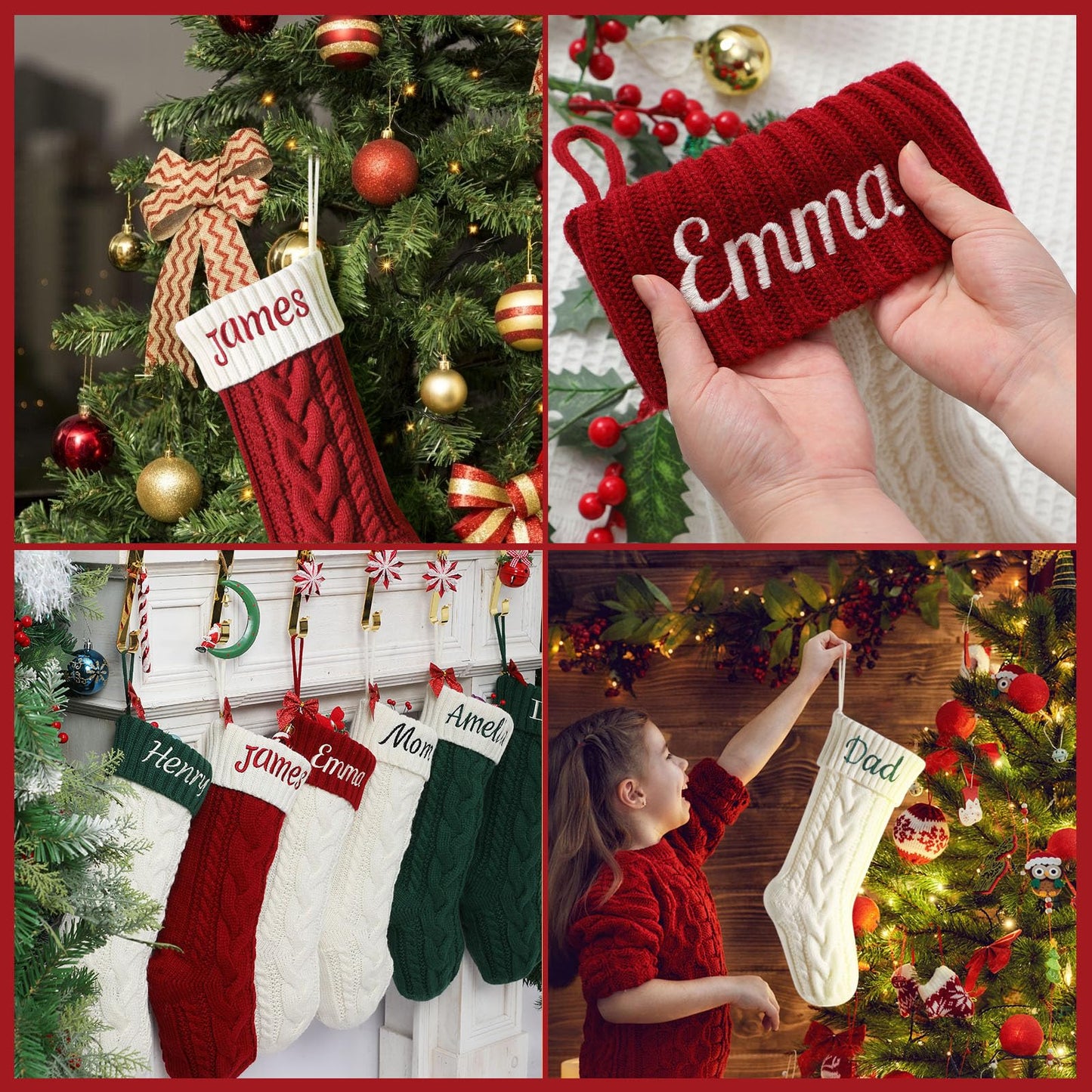 Personalized Christmas Stockings, 18” Large Custom Stockings with Embroidered Name, 1 Pack Knitted Xmas Stocking for Kids,Holiday and Family Stocking for Fireplace Christmas Party Decoration (A)