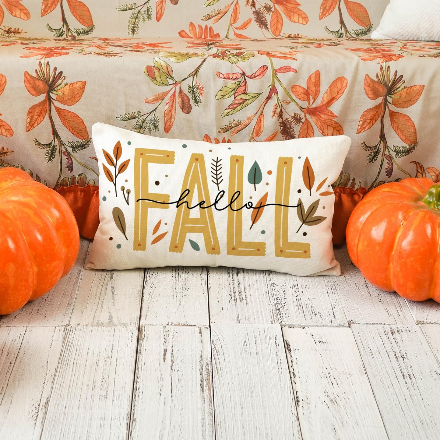 ONWAY Fall Throw Pillow Cover 12x20 Hello Fall Autumn Decorative Pillowcase for Couch Sofa Farmhouse Thanksgiving Rustic Maple Leaf Cushion Cover for Home Decor