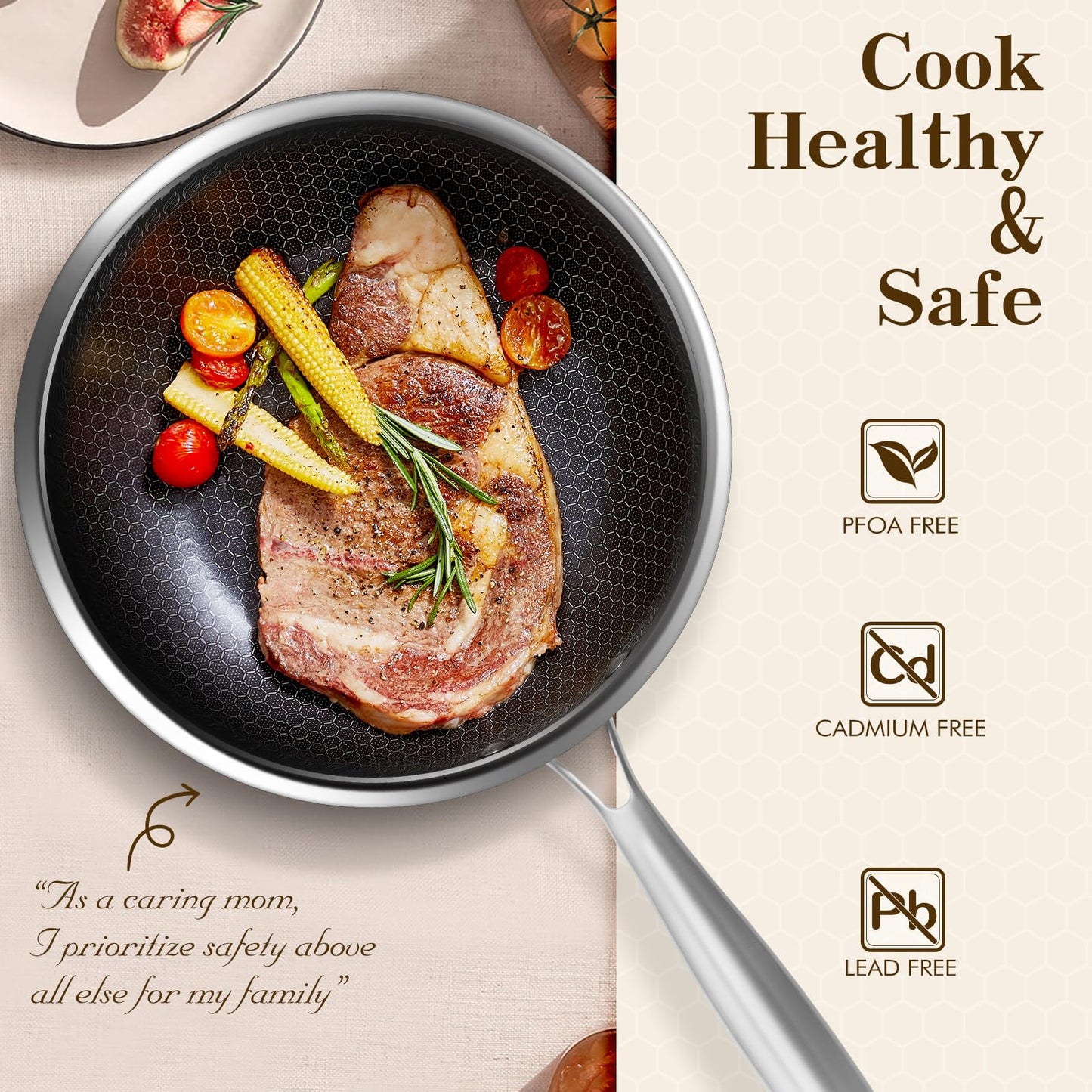 MDHAND 10-Inch Nonstick Frying Pan with Tempered Glass Lid – Premium Stainless Steel Skillet with Stay-Cool Handle, Dishwasher & Oven Safe, Induction-Ready, PFOA-Free – Compatible with All Cooktops