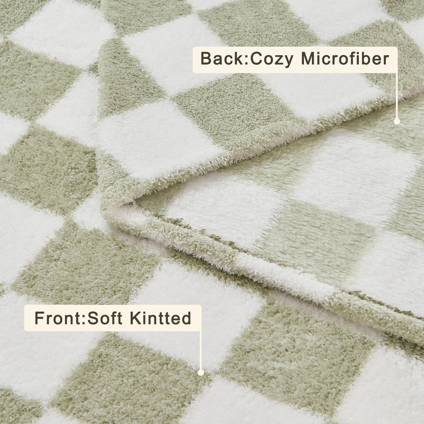 EMME Checkered Blanket Twin Size - 60"x80" Green Knit Blanket Soft Fluffy Patterned Throw Blankets for Couch, Sofa, Chair, Bed, Camping, Picnic, Travel