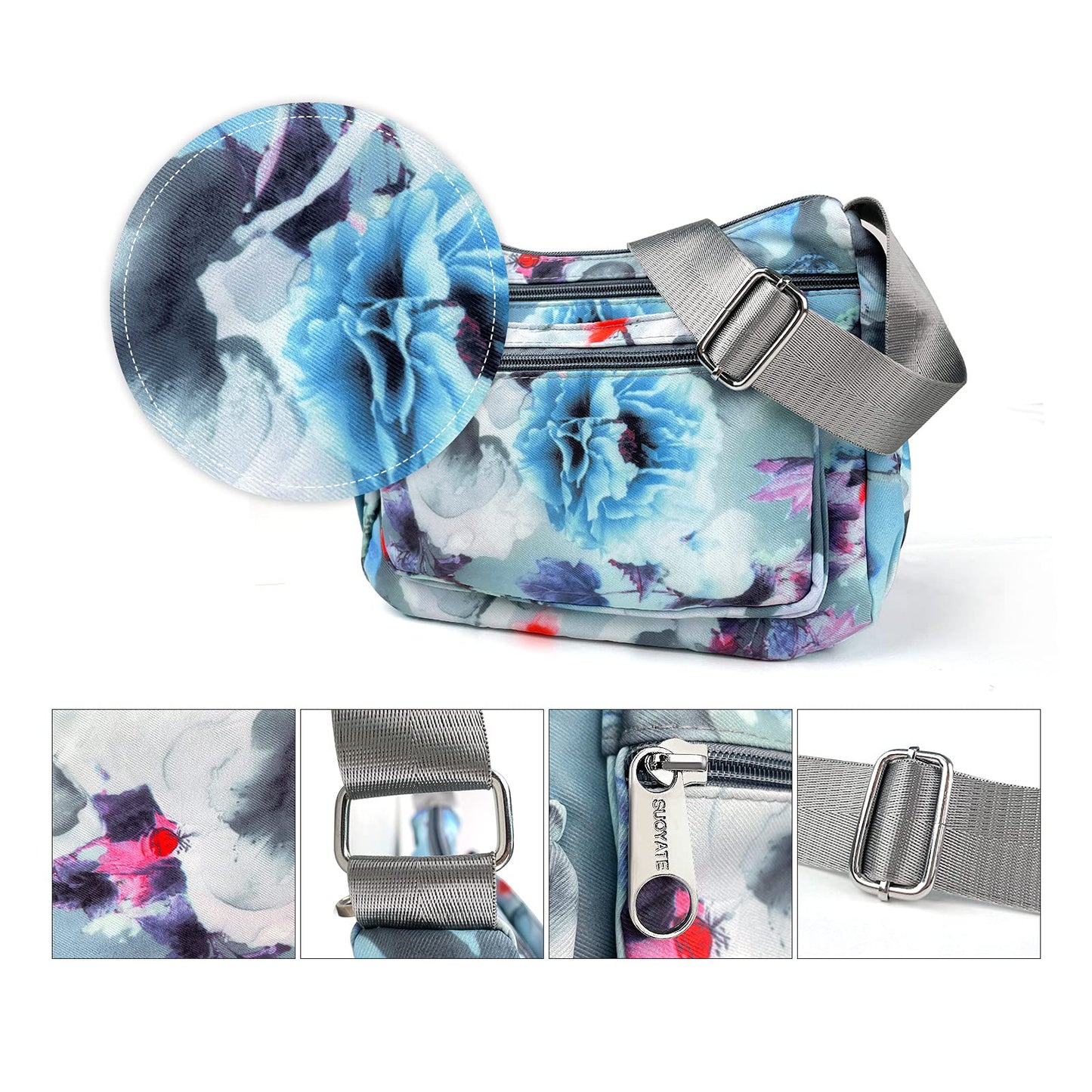 NOTAG Shoulder Bags for Women Nylon Floral Crossbody Purses Water Resistant Messenger Bags Pocketbooks (BJY)