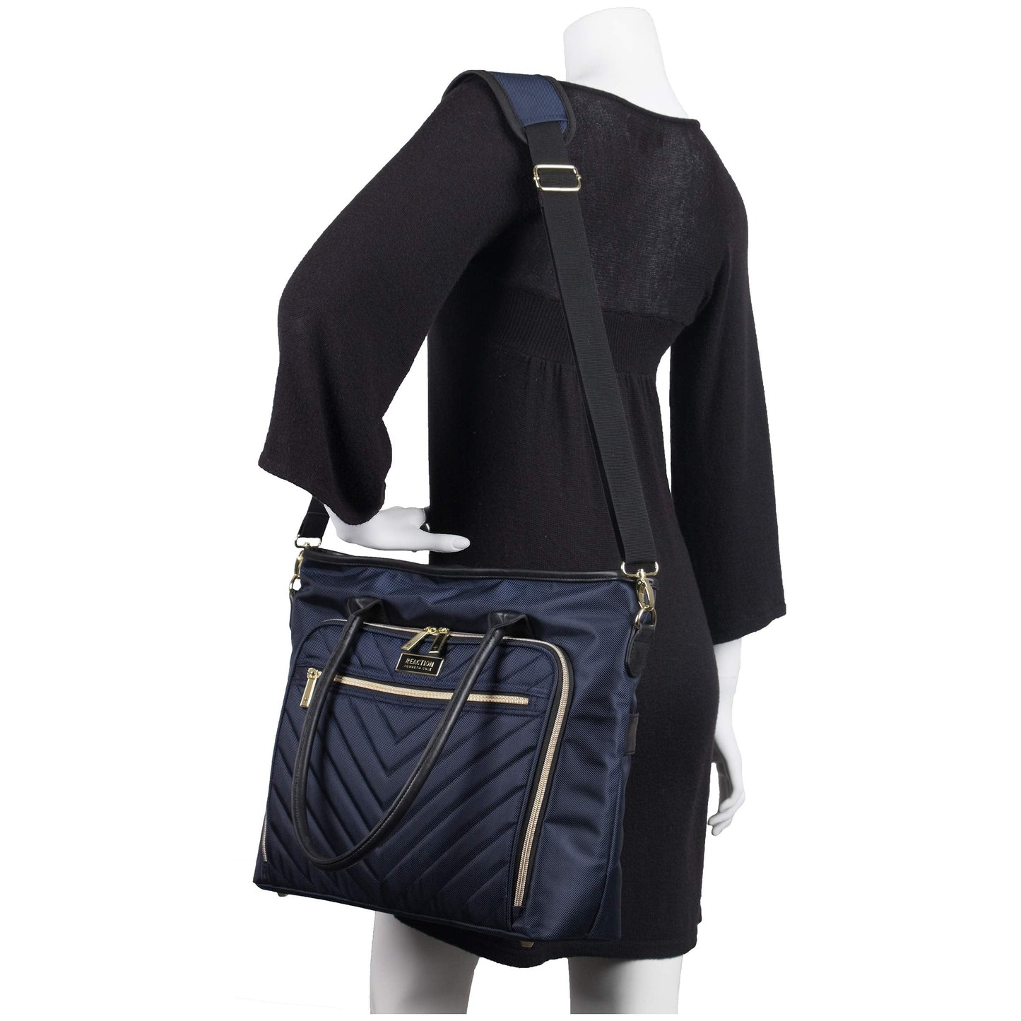 Kenneth Cole REACTION Chelsea Quilted Chevron 15" Laptop & Tablet Business Tote with Removable Shoulder Strap, Navy