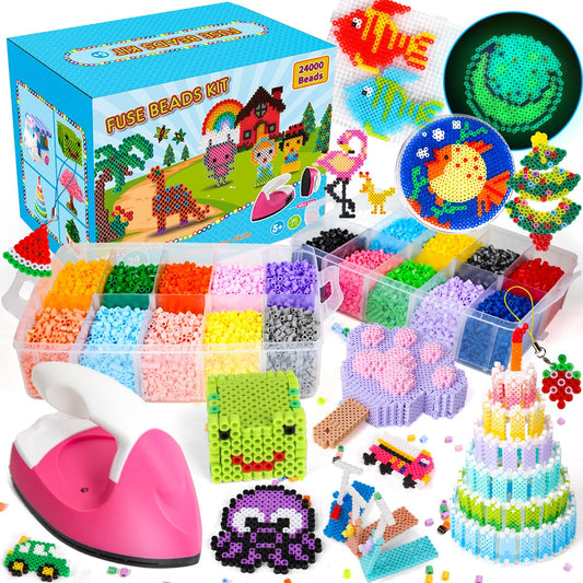 Meland Fuse Beads Kit - 11,000 pcs 36 Color Beads for Craft for Girls Age 5-12 Year Old,5MM Melty Beads Set Including 5 Pegboards, Ironing Paper & Chain Accessories Iron Beads Christmas Birthday Gift