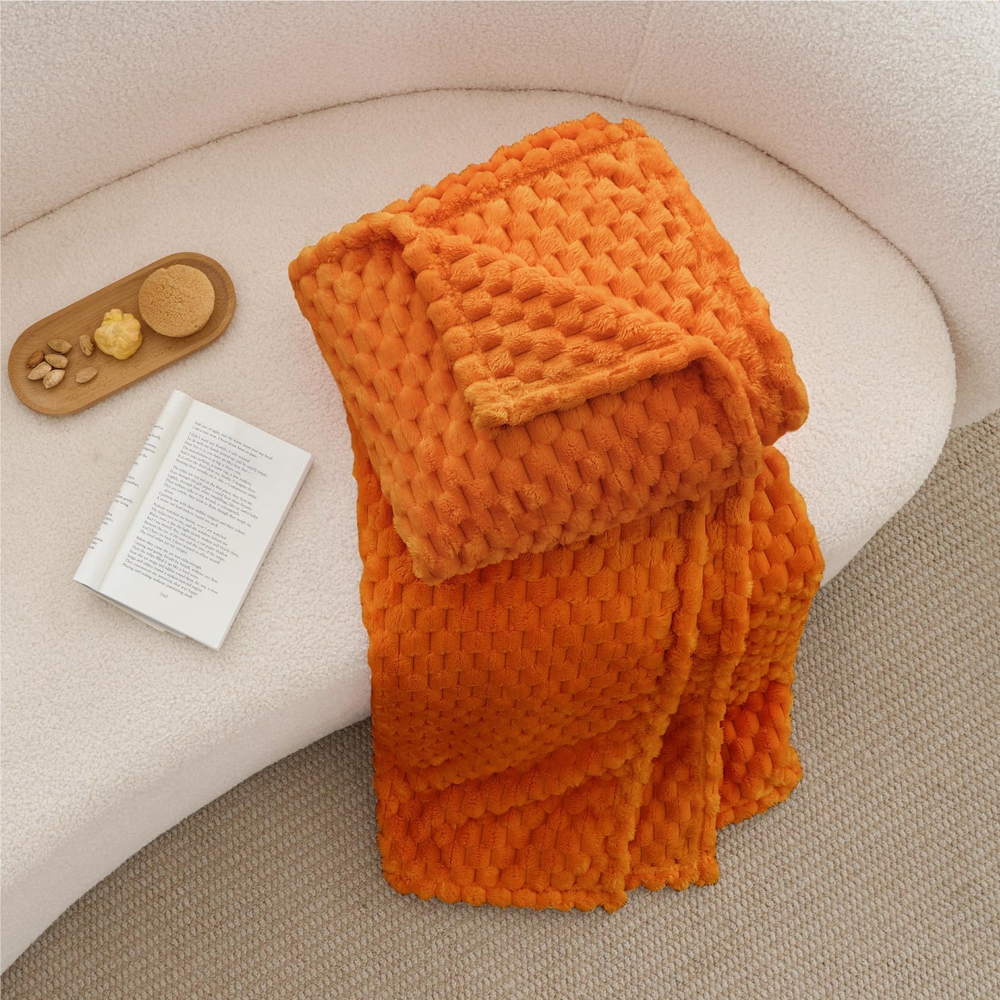 BEDELITE Fall Throw Blanket for Couch & Bed - 3D Jacquard Decorative Orange Blankets, Soft and Cozy Warm Plush Fluffy Fleece Blanket, 50x60Inches