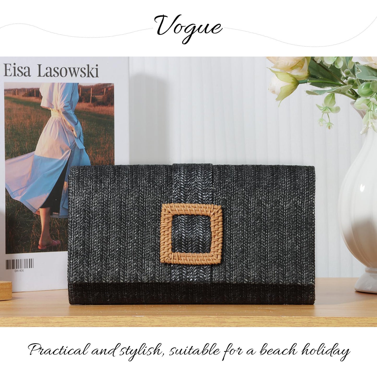 Emprier Straw Clutch Purses for Women Summer Beach Bag Raffia Crossbody Purse Woven Envelope Handbag