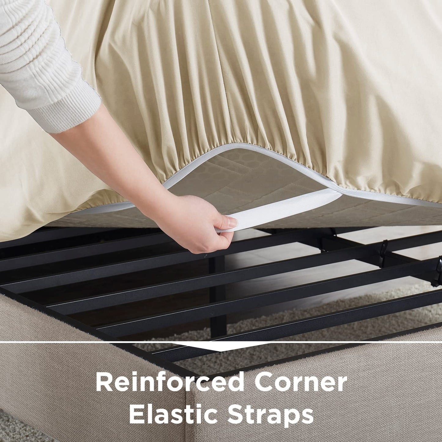 Empyrean Beige Cream Extra Deep Pocket King Fitted Sheet Only, Hotel Luxury King Size Fitted Sheets Easily Fits 18 to 24 Inch Mattress, Super Soft, Wrinkle-Free Bottom Sheets with Corner Straps