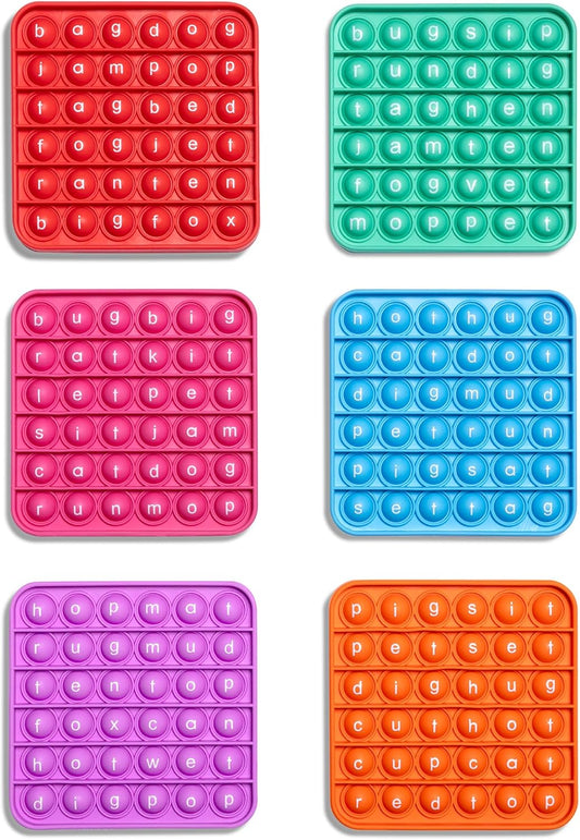 THE FIDGET GAME Word Pop CVC Words Mats for Classrooms (Pack of 6) - Learn to Read in Weeks - Multisensory Reading & Phonics Interactive Tools Ideal for Pre-Kindergarten to 1st Grade