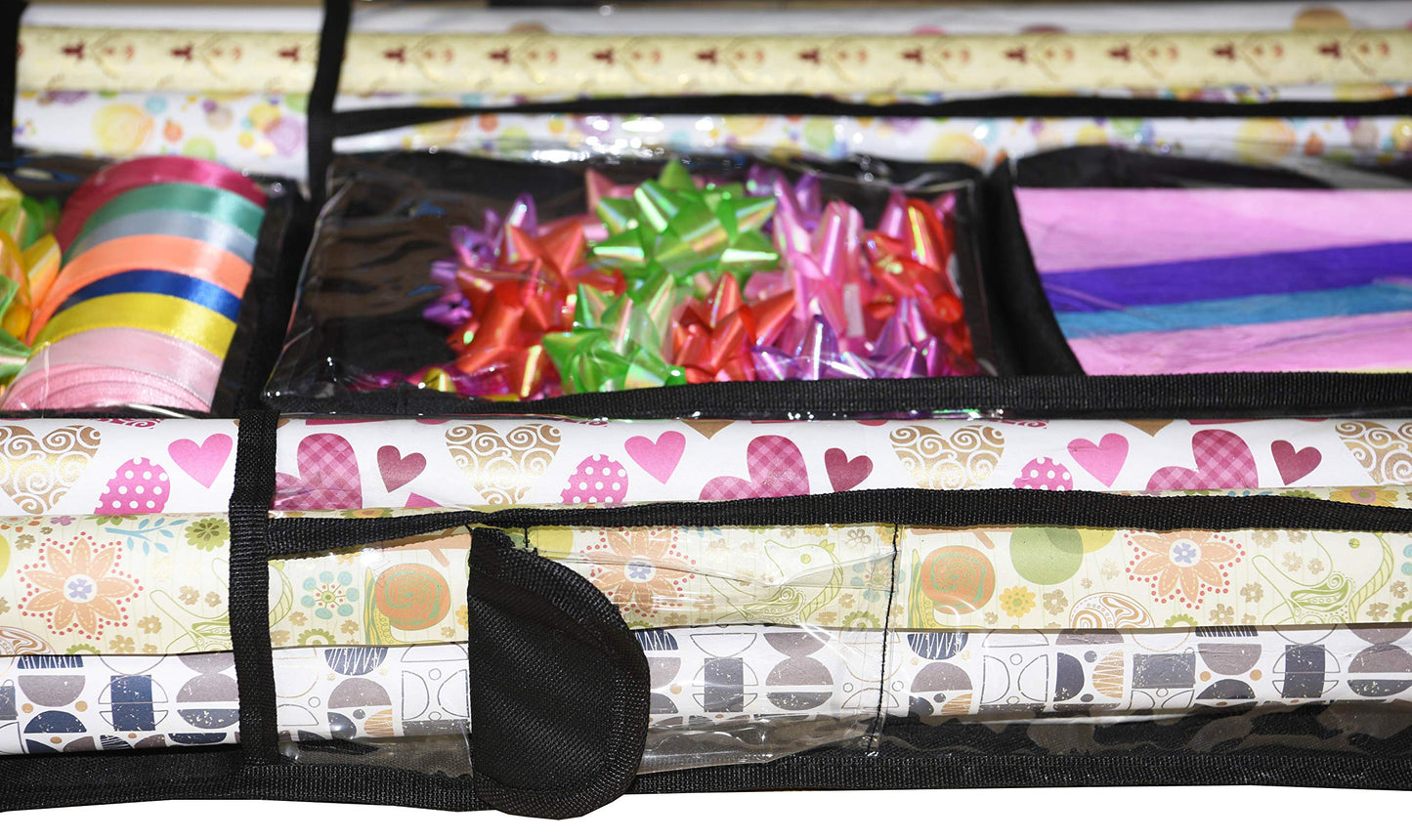 Freegrace Double Sided Hanging Gift Wrap Organizer | Large 16" x 41" Wrapping Paper Rolls Storage Bag | Tearproof & Space Saving Closet Gift Bag Organization Solution (Black)