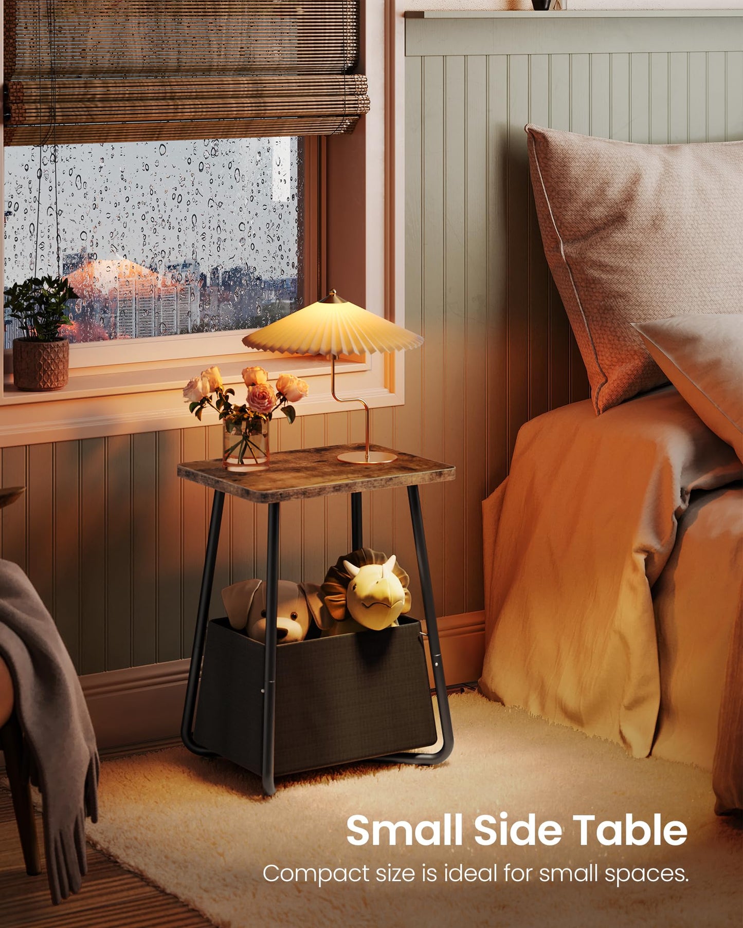 CHOEZON Small Side Table, Nightstand with Detachable Oxford Fabric Basket, Bedside Table, for Small Spaces, End Table, for Nursery, Living Room, Bedroom, Rustic Brown TBZ13BF