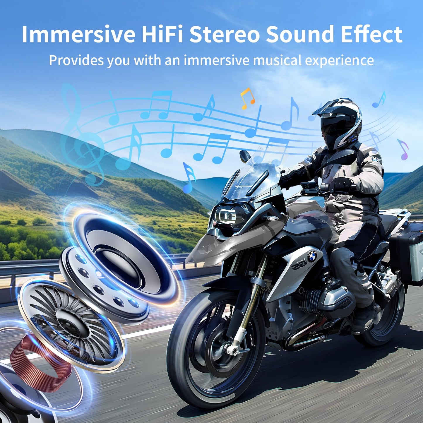 Fodsports Motorcycle Bluetooth Intercom FX4 Pro 1200m Helmet Intercom, 4 Riders Motorcycle Bluetooth Headset, Helmet Communication System FM/Hard &Soft Mic/2Pack